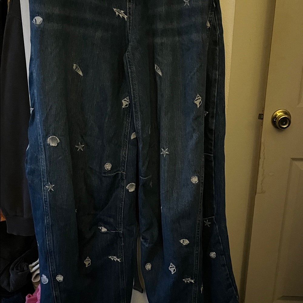 We The Free Dark Blue Nautical Print Flare Jeans